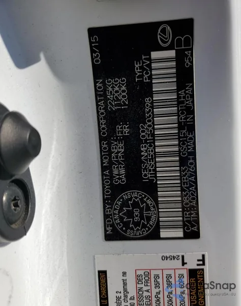 2015 Lexus Rc 350 from USA, damaged, VIN JTHSE5BC1F5003398